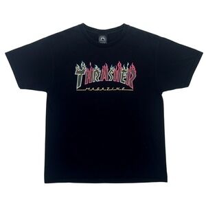 Thrasher Neon Double Flames T Shirt Black L
